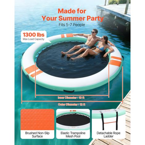 Quai Flottant Gonflable Rond Plateforme de Quai Gonflable 3,66 m pour Piscine Plage Mer Lac Réunions de Famille Sorties Amis Activités Nautiques avec Sac de Transport Portable, Échelle Amovible (1/5)