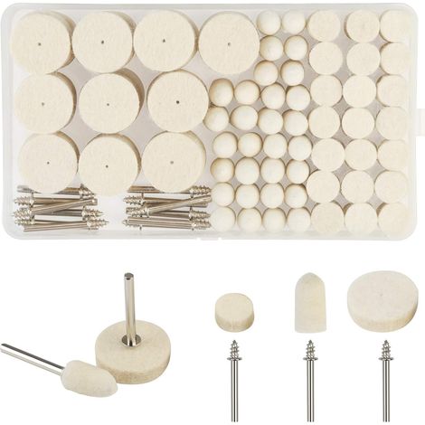 Roue de Polissage en Laine,123 Pcs Feutre Polissage Abrasif de Roue Outil Rotatif Avec Tige Métal Pour Accessoires Dremel Outils Rotatifs (1/5)