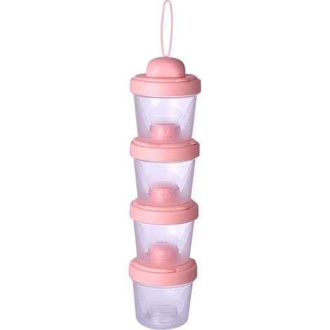 Boîte de rangement de lait en poudre de voyage empilable et anti-éclaboussures pour bébé (rose, 4 couches)