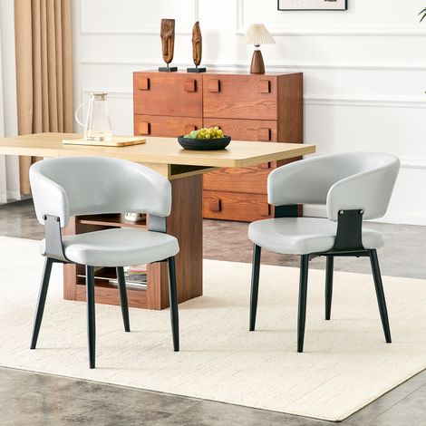 Chaises mid-century – Lot 2 – Accoudoirs arrondis – Dossier motifs – Similicuir – Pieds robustes – Maison/Restaurant – Modèle 5 (1/5)