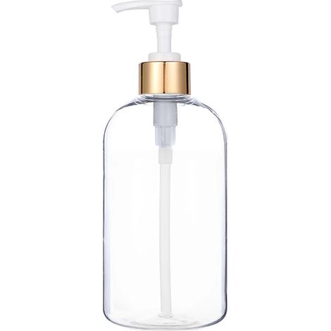 (1 pièce transparente) Flacon distributeur de savon à pompe doré vide et rechargeable pour shampoing, après-shampoing, gel douche, savon pour les mains et distributeur de vaisselle (1/5)