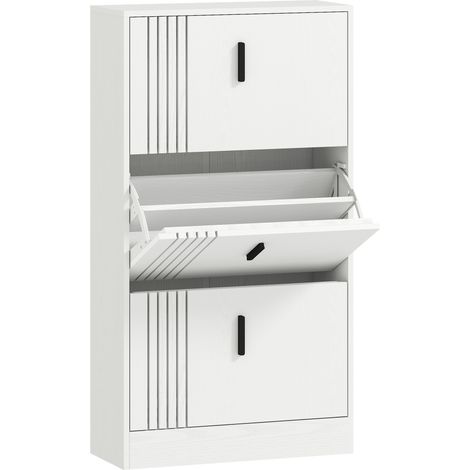 Meuble à chaussures 18 paires - 63 x 24 x 117 cm, blanc - 3 abattants et grande capacité en bois - Pour entrée, couloir - Design pratique gain de place (1/5)