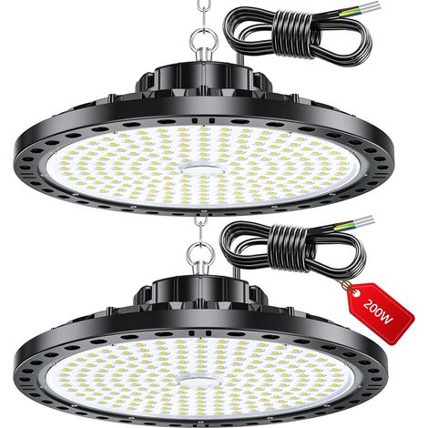 Projecteur LED Industriel - 2 Pack 200W 20000LM High Bay Eclairage Atelier avec Transformateur, IP65 Étanche Plafonnier LED, 6500k Blanc Froid Lampe Atelier pour Garage Usine Boutique (1/5)