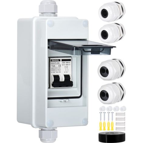Disjoncteur CC,photovoltaique interrupteur de coupure DC,2 pôles,montage sur rail DIN,IP65 3 modules etanche tableau boitier electrique pre equipe(15A) (1/5)