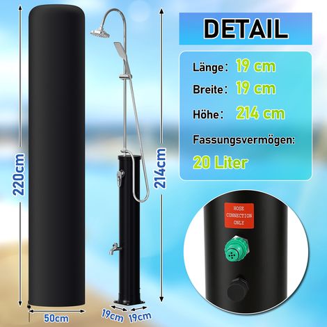 Wolketon Solardusche 20L mit Wasserhahn & Halbsäule - Abdeckhaube, Drain Stop, Handbrause inkl. (Gartendusche, Pooldusche, Camping)