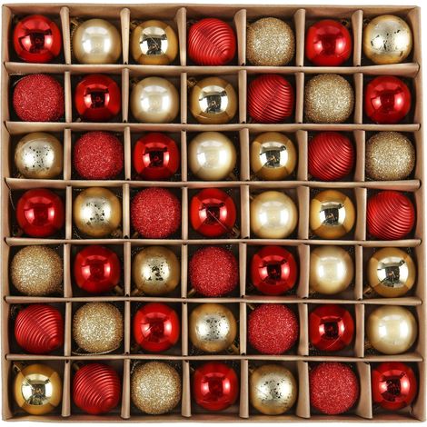 49pcs 3cm Boules de Noël, Décoration d'ornements de Boule de Noël Rouge et Dorée Incassable, Décoration Boule De Sapin De Noël, Paillette Mat Brillant, Emballage en Carton KraftRouge Or (1/5)