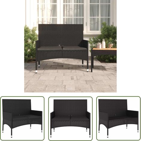 The Living Store Banc de Jardin à 2 Places avec Coussins Noir Résine Tressée - Banc De Jardin - Mobilier De Jardin - Chaise Extérieure - Assise Confortable - Design Moderne (1/5)