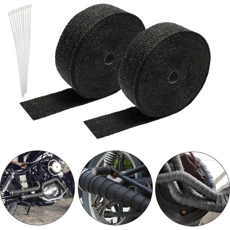 Wolketon 2x 10M Titan Hitzeschutzband Auspuffband Auspuff Band Krümmer Band mit 20 Metallkabelbinder für Auspuffanlagen, Isolierband Hitzeschutz