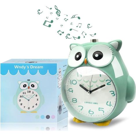hiboux réveil sans tac pour Enfants silencieuse avec veilleuse et Alarme Forte-vert (1/5)