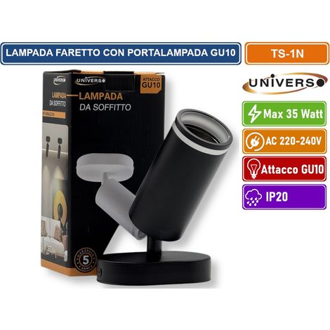 UNIVERSO TS-1N PORTAFARETTO DA MURO CON PORTALAMPADA ATTACCO GU10 APPLIQUE COLORE NERO (1/5)
