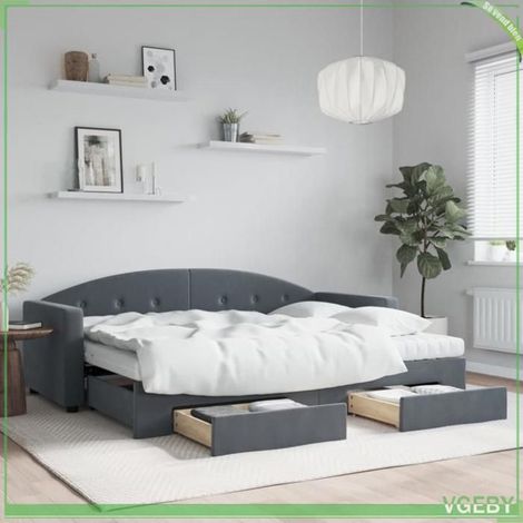 Lit de jour - 3197367 - velours gris foncé - 2 matelas 80x200 cm - tiroirs de rangement (1/5)