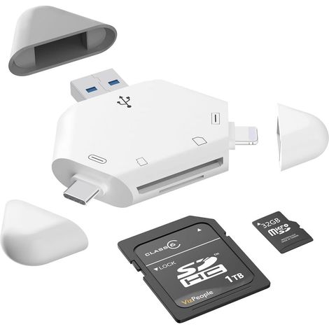 Lecteur de carte SD, lecteur de cartes mémoire 3-en-1 pour iPhone/iPad et appareils USB-C/USB-A (1/5)