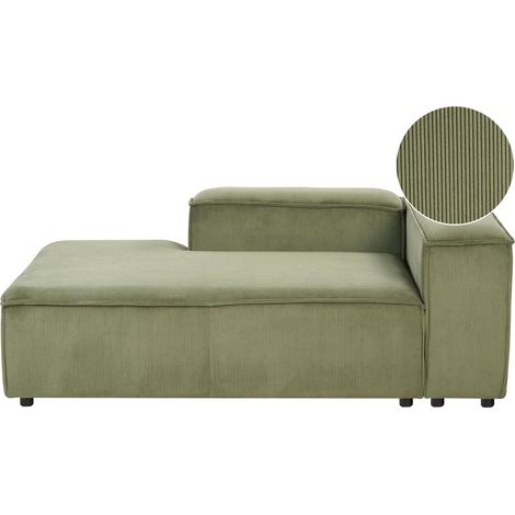 Chaise Longue Moderne Côté Droit en Velours Côtelé Rembourré Pieds Noirs Verte Ardal