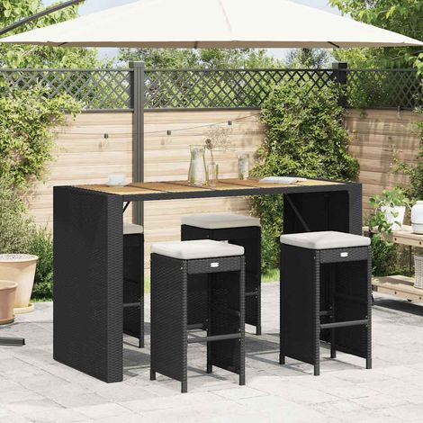 Tabourets de bar de jardin pour extérieur en résine tressée noir et blanc crème lot de 4 - PANGIVO (1/5)