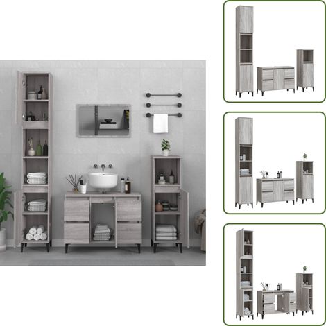 The Living Store Set de muebles de baño 3 pzas madera contrachapada gris sonoma - Muebles de baño