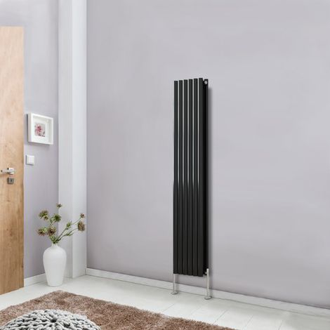 Modern Vertical Column Designer Radiator Black 1600x354 Oval Double Panel - Home Livingroom Bedroom Bathroom Heater (1/5)