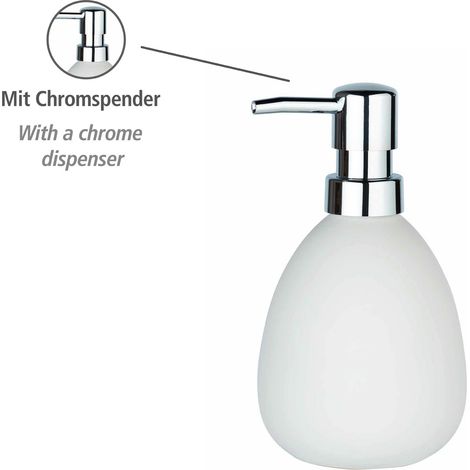 WENKO Distributeur Savon Liquide céramique Polaris, Capacité 390 ml, Céramique, 9,5x16x9 cm, blanc mat (1/5)
