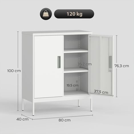 Verschließbarer Stahlschrank mit 2 Türen, Büroschrank, verstellbare Regale, für Homeoffice, Wohnzimmer, Garage, Weiß (1/5)