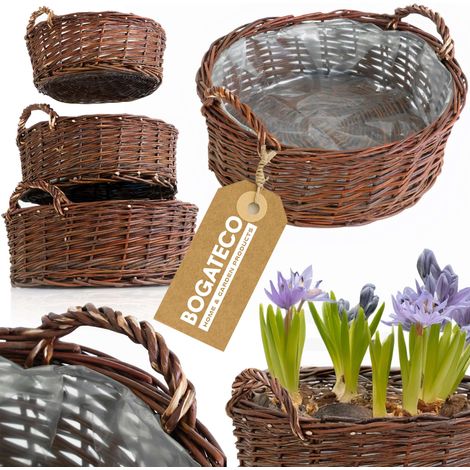 Lot 3 Jardinières Ovales Osier Bogateco Panier Naturel (1/5)
