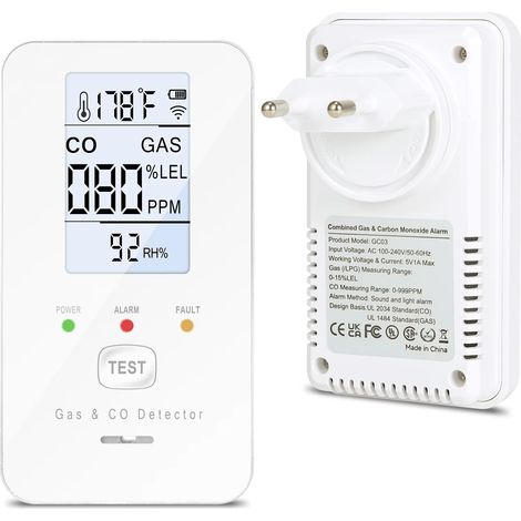 Rilevatore combinato di gas naturale e monossido di carbonio, allarme monossido di carbonio 4 in 1 per casa, propano e metano