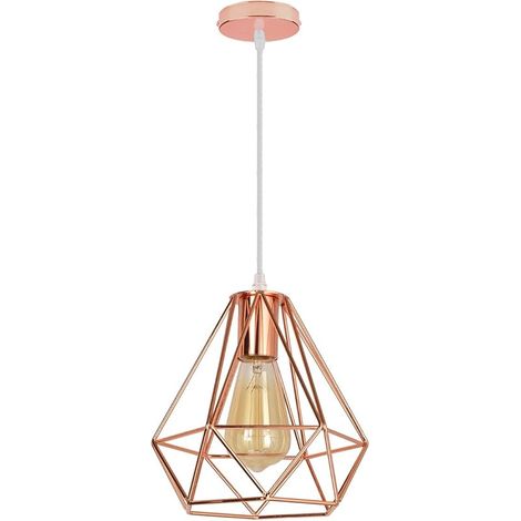 Suspension Luminaire Retro Vintage E27 Lustre Plafonniers en Forme de Cage Lampe Suspension pour Salle à Manger, Salon, Chambre et Restaurant - Ø 20cm (Or rose) (1/5)