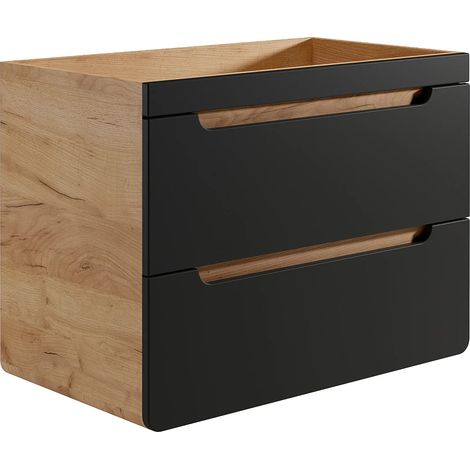 Vente-Unique – Meuble sous vasque suspendu 80 cm – MDF naturel clair et gris anthracite – 2 tiroirs soft close – Éco-responsable fabriqué en Europe (1/4)