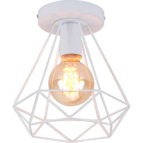 Lampe de Plafond 20cm Diamant Plafonnier Cage en Métal Blanc Luminaire pour Balcon Couloir Entrée (1/5)