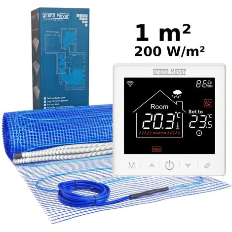 Kit de calefacción por suelo radiante 1 m², 200 W/m² + SN-10 termostato Wi-Fi programable