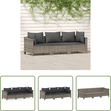 Gartenlounge -  3-tlg. Garten-Lounge-Set mit Kissen Grau Poly Rattan (1/5)