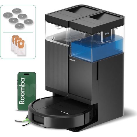iRobot Roomba® Plus 516 Combo Robot Aspirapolvere Lavapavimenti con Stazione AutoWash™ Autosvuotante, 20.000 Pa, Lavaggio con Acqua Calda a 75°C, ClearView™ LiDAR, Nero (1/5)