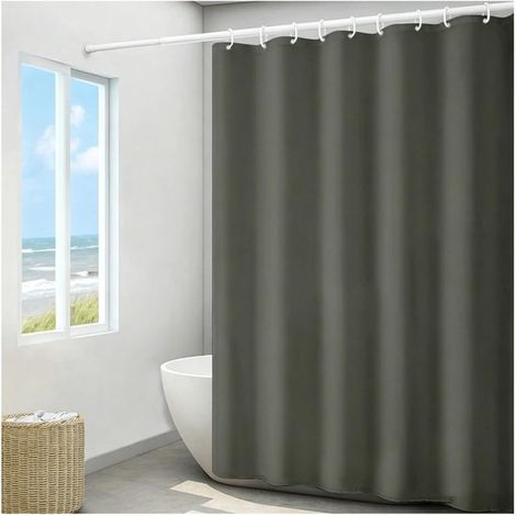 Rideau de douche gris foncé 200x180 cm – en polyester imperméable, lavable et à séchage rapide, convient aux salles de bains, hôtels et maisons. (1/5)