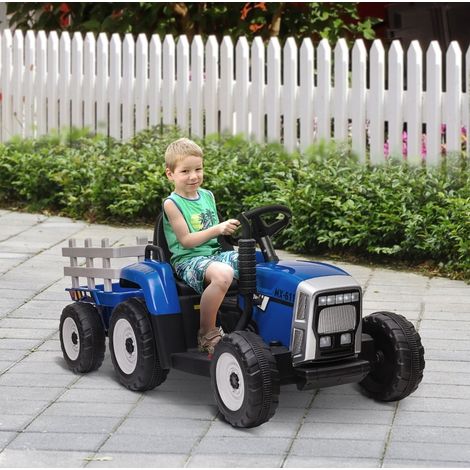 Elektrischer Kindertraktor mit Anhänger, Fernbedienung, Scheinwerfern, 3-6 km/h, blau OKMYHOME (1/5)