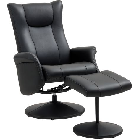 Chefsessel mit Hocker, Lederoptik, drehbar, verstellbare Lehne, bis 150 kg, Schwarz (1/5)