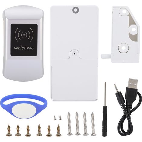 Serrure électronique pour armoire, serrure à carte magnétique, bracelet en silicone avec carte (argent) (1/5)