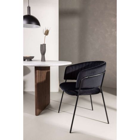 Selma chaise de salle à manger avec accoudoirs velours noir (1/4)