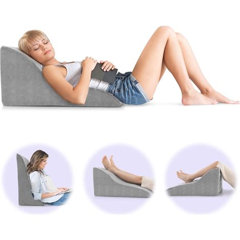 Goplus – Coussin de lecture ergonomique 51x32x61 cm en mousse haute densité – Housse amovible et lavable – Soulagement des douleurs cervicales et dorsales – Gris (1/5)