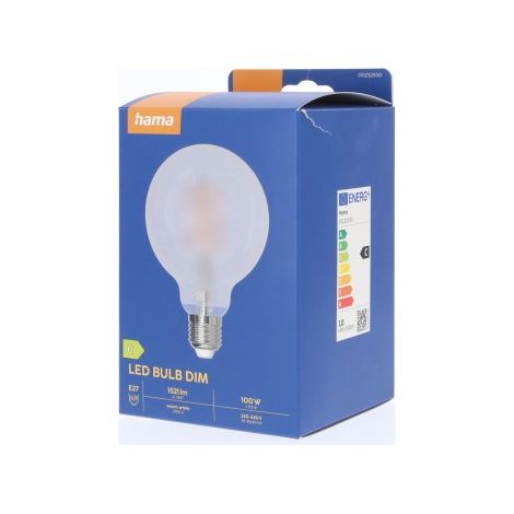 AMP. FIL. LED, E27, 1521LM REM. 100W, GLOBE G95, MAT, BLC CHD, RéGL. HAMA (1/3)