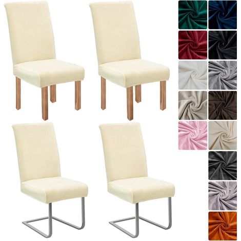 Stuhlhussen Samt 4er Set, Universell Stretch Stuhlbezug, Waschbar, Beige/Gelb (1/5)