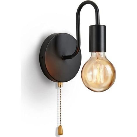 Applique Murale Douille E27 avec Interrupteur,Lampe Murale Vintage E27 Douille Standard Pour Salon Chambre à Coucher DéCoration Industrielle (Ampoule non incluse, Noir) (1/5)