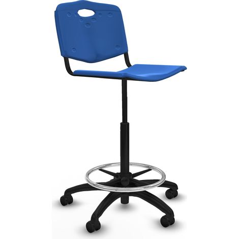 Taburete Robledo giratorio plástico azul sin brazos base poliamida ruedas engomadas 50mm