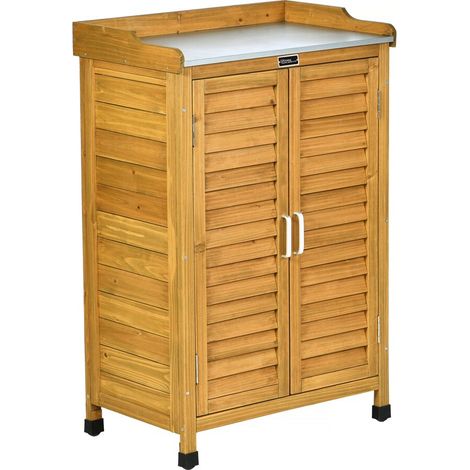 Gartenschrank aus Holz mit Rollen "Alexia" - 66 x 41 x 101 cm - Braun