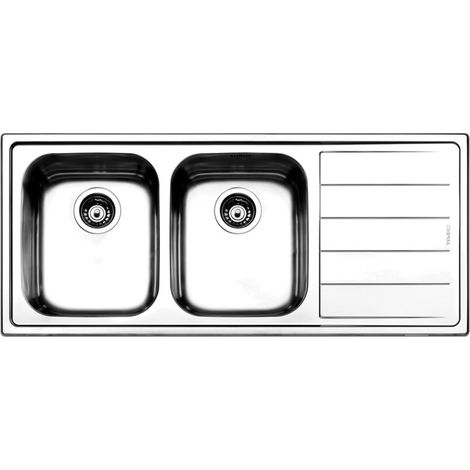 Apell LN1162 Linear Lavello Montato a Parete 2 Vasche con Gocciolatoio Acciaio Inox Spazzolato (116x50x22.5 cm) colore Acciaio Inox Spazzolato
