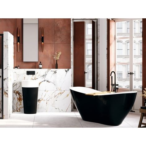 Baignoire îlot noir brillant avec bonde blanc VIYA 160x70 (1/4)