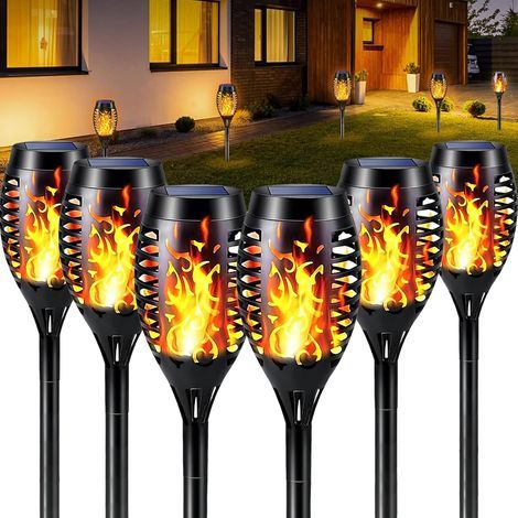 Set mit 6 Solar-Gartenleuchten mit Flammeneffekt, 12 wasserdichte LED-Solarfackeln, flackernde Flammen-Gartenleuchte (1/4)