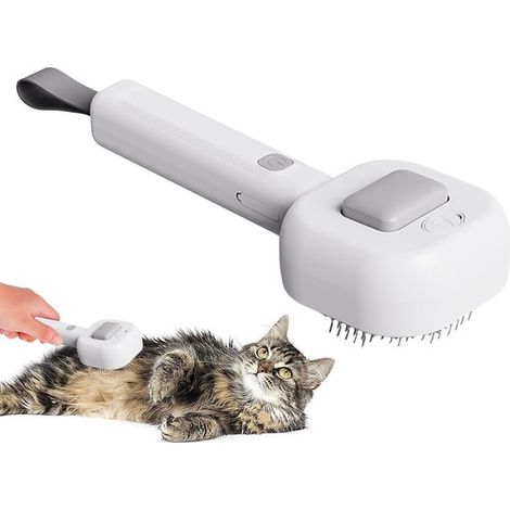 Brosse multifonctionnelle pour chats, adaptée aux poils longs et courts - Élimine facilement les poils morts et les nœuds - Grise et blanche (1/5)
