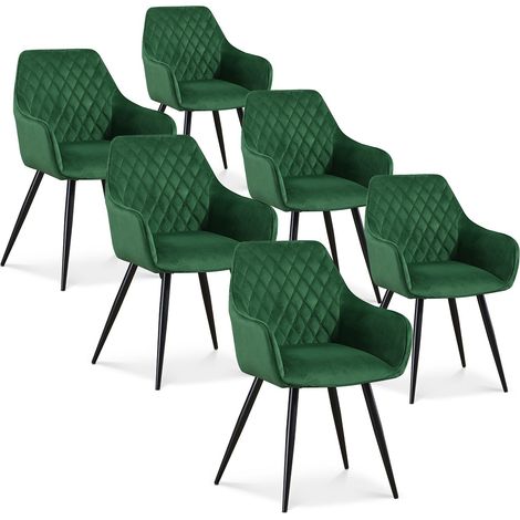 Lot de 6 chaises Victoria en velours vert pieds noir (1/2)