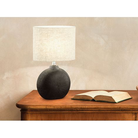 Tischleuchte Nachttischlampe Beistellleuchte E14 Keramik schwarz Textil sand (1/5)