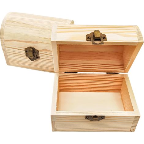 Lot de 2 boîtes en bois cintrées, 12 x 8 x 9 cm en bois de pin brut avec couvercle - Coffre de rangement rustique pour bricolage, organisateur pour bijoux, souvenirs et décoration de la maison (1/5)
