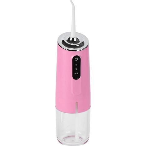 Tragbares Mundduschegerät mit 3 Modi, 240 ml, USB-aufladbar, 4 Düsen, wasserdicht, pink (1/5)