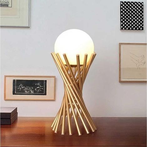 Lampada Da Tavolo In Metallo Tubolare Sfera Vetro G9 Lume Bronzo (1/4)